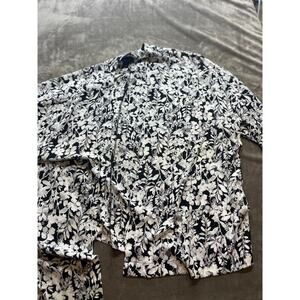 Lane‎ Bryant Womens Black White Floral V neck 3/4 sleeve Tunic Blouse Size 14/16